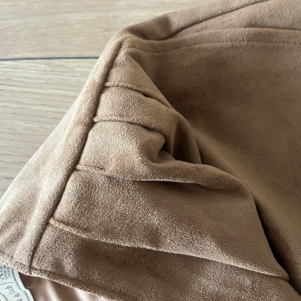 Abercrombie & Fitch Tan Suede Mini Pencil Skirt Asymmetrical Ruched - Picture 8 of 10